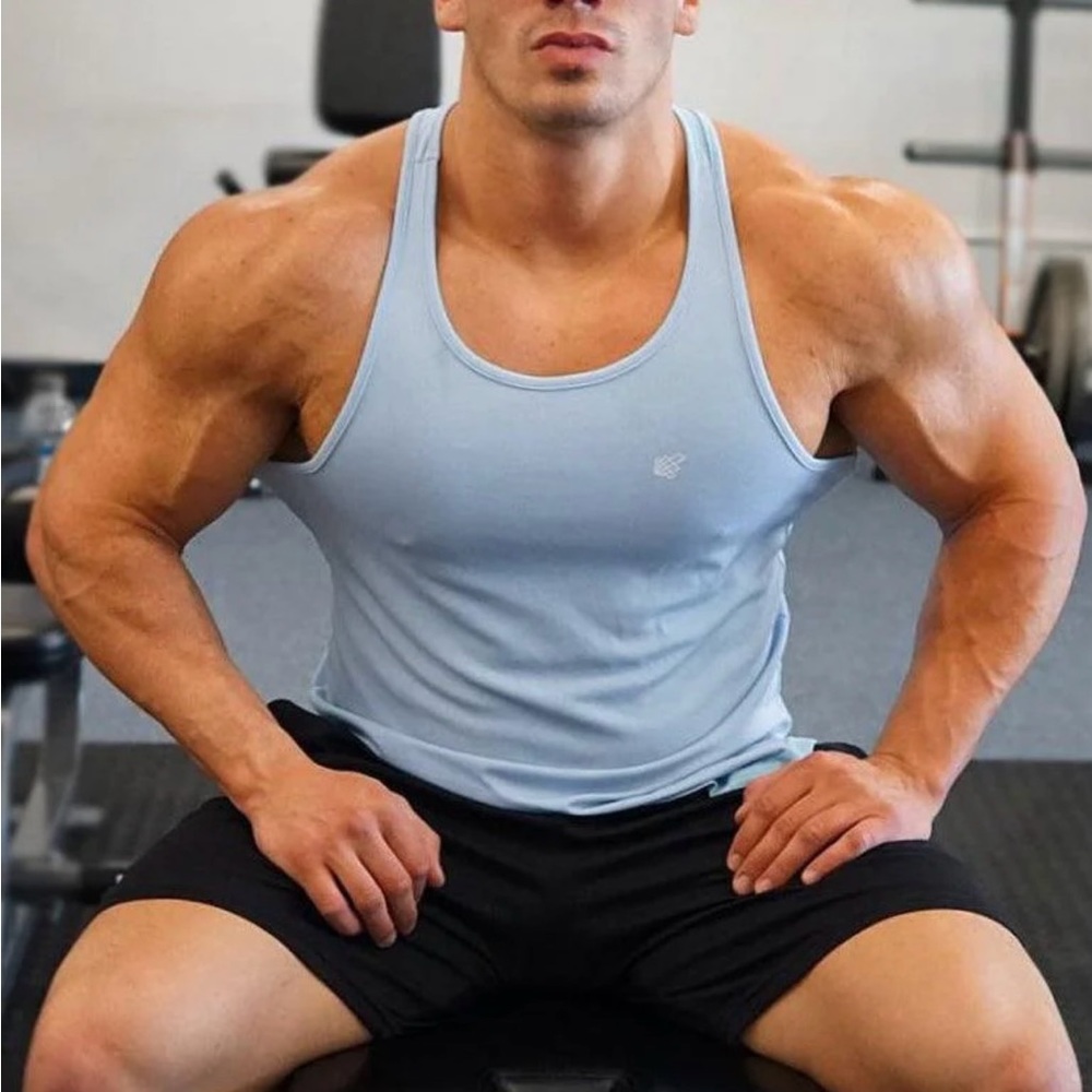 Jed North Light Blue Stretch Gym Stringer
Tank Top